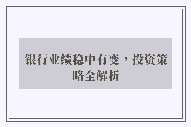 银行业绩稳中有变，投资策略全解析